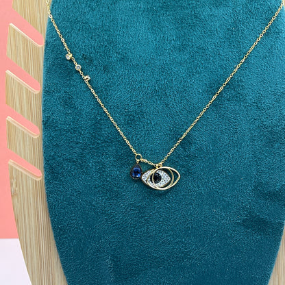 Evil eye blue stone gold necklace