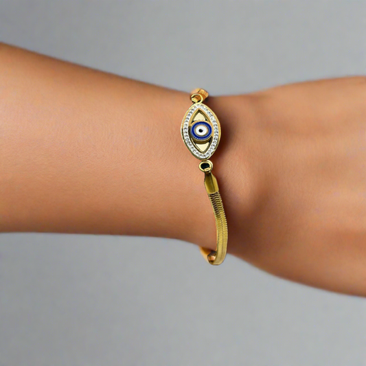 Evil eye adjustable gold bracelet