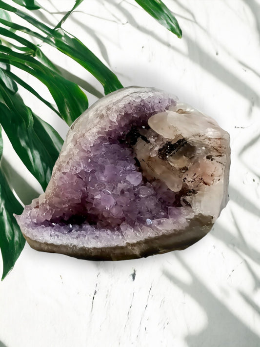 Amethyst cluster with Calcite