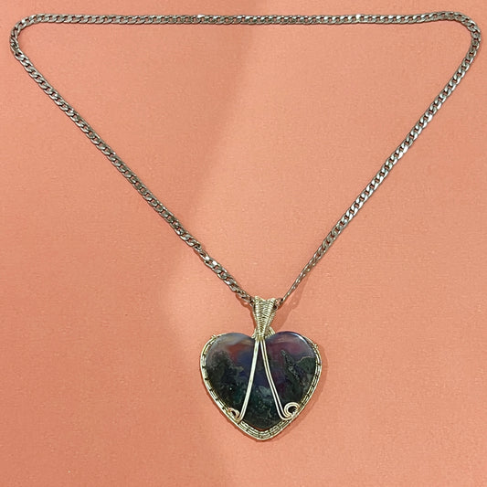 Purple Moss Agate silver necklace